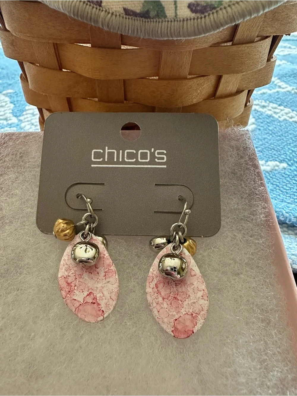 Chico's pink marbled teardrop cluster dangle‎ earrings